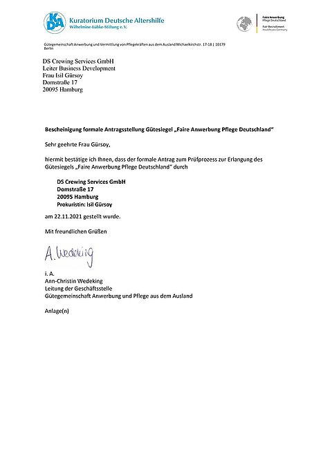 Antrag Faire Anwerbung